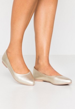 Anna Field Läder Ballet Pumps Ballerina Dam Guld | KOG-954068